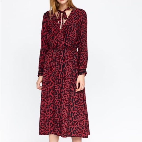 zara red leopard print dress